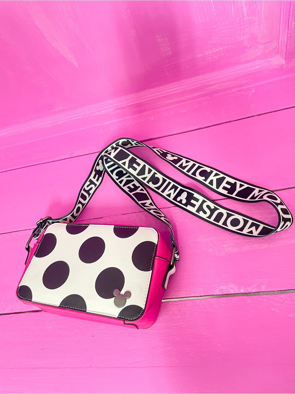 Polka Dot Crossbody Bag in Hot Pink and White - Picture 2 of 4